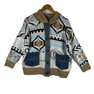 Shannon Passero Hooded Wisdom Cardigan Sweater‎ Knit Denim Pocket Womens OS